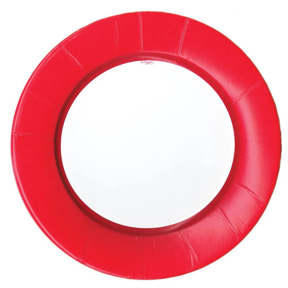 Caspari Linen Border Red Round Paper Dinner Plates - 8pk