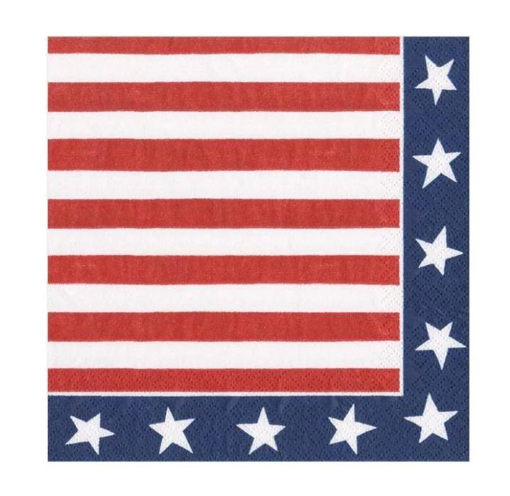 Caspari Paper Cocktail Napkins - Red White And Blue – 20pk