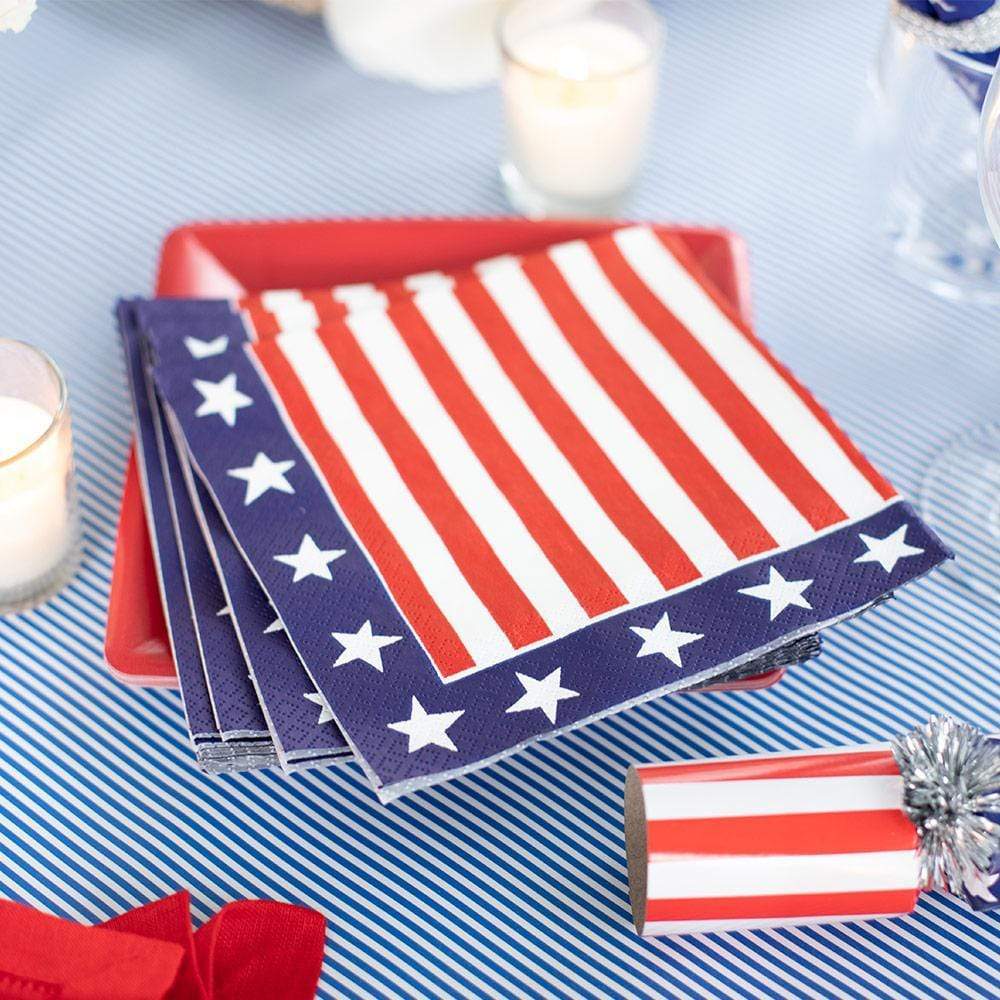 Caspari Paper Lunch Napkins - Red White And Blue – 20pk - Image 2