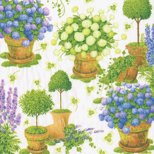 Caspari Potted Hydrangeas Paper Cocktail Napkins - 20pk