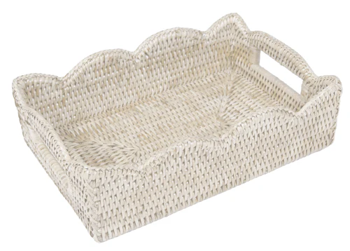 Caspari Rattan Scalloped Small Tray β Cream β 11β x 7.5β x 3"