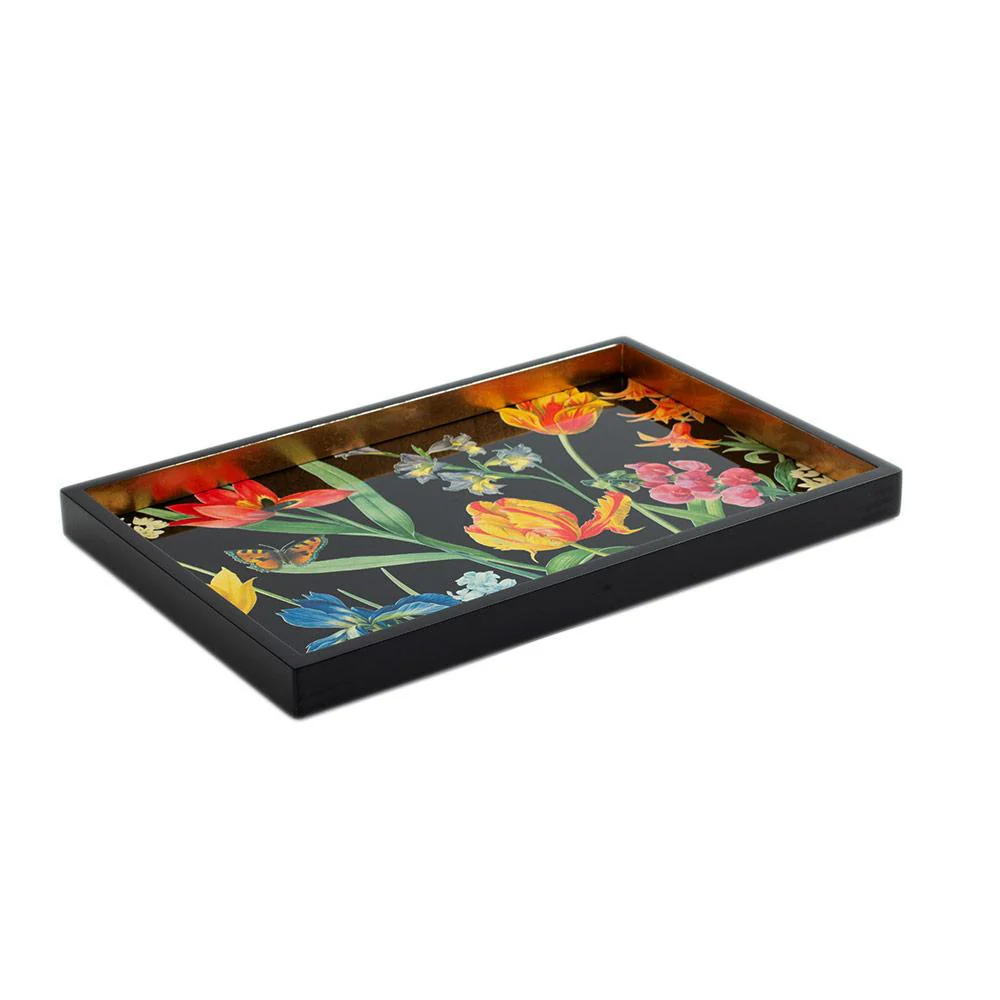 Caspari Redoute Floral Lacquer Vanity Tray in Black - Image 3