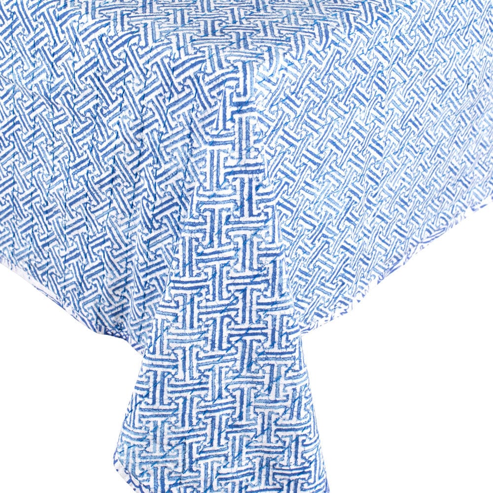 Caspari Reversible Kantha Table Cloth – Blue & White Pagoda Toile – 70"x70" - Image 3