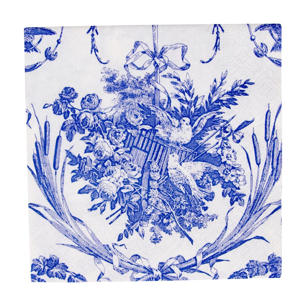 Caspari Romantic Toile Blue Paper Cocktail Napkins - 20pk - Image 3