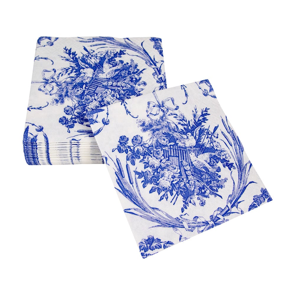 Caspari Romantic Toile Blue Paper Cocktail Napkins - 20pk - Image 4