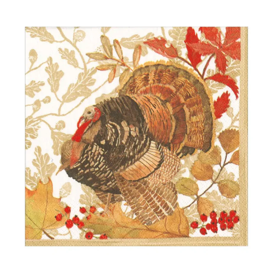 Caspari Woodland Turkey Paper Cocktail Napkins โ 20pk
