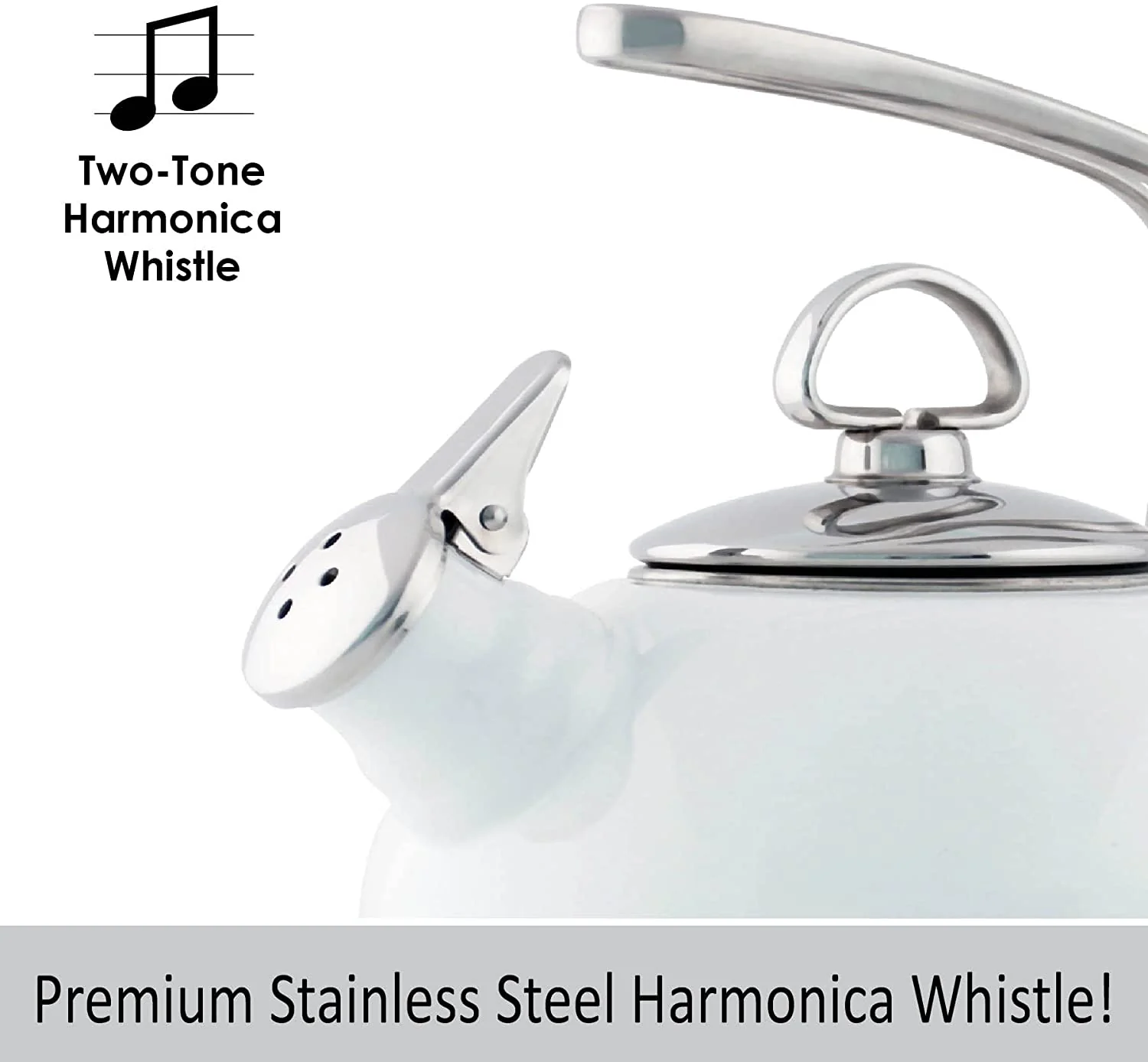 Chantal Classic Harmonica Whistle Tea Kettle - Enamel-on-Steel – 1.8 Qt. - White - Image 3
