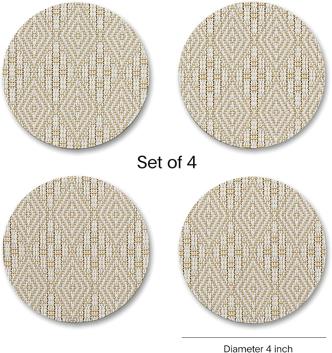 Chilewich Boxwood Geometric-Lace-Weave-Coasters - Wheat – Set of 4 - Image 2