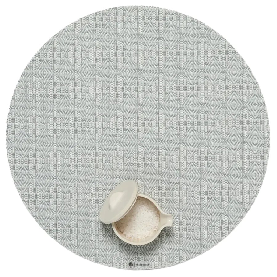 Chilewich Boxwood Geometric Lace Weave Round Placemat – Abalone