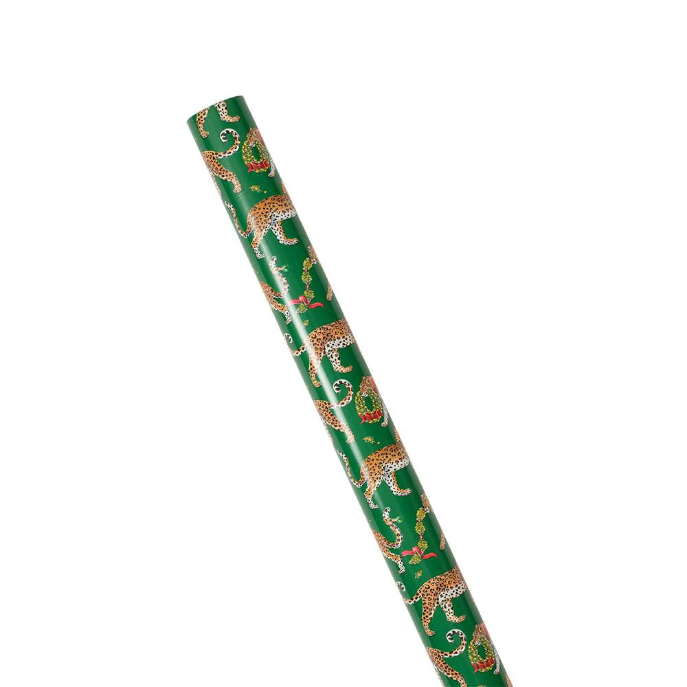Christmas Leopards Gift Wrapping Paper in Dark Green - 30" x 8' Roll – Local Delivery Only - Image 3