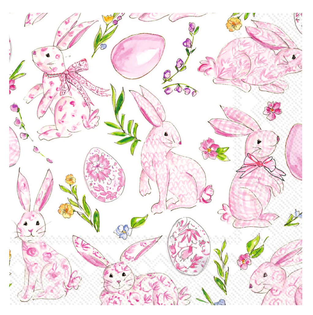Cocktail Beverage Napkins β Pink Bunny Floral β 20pk