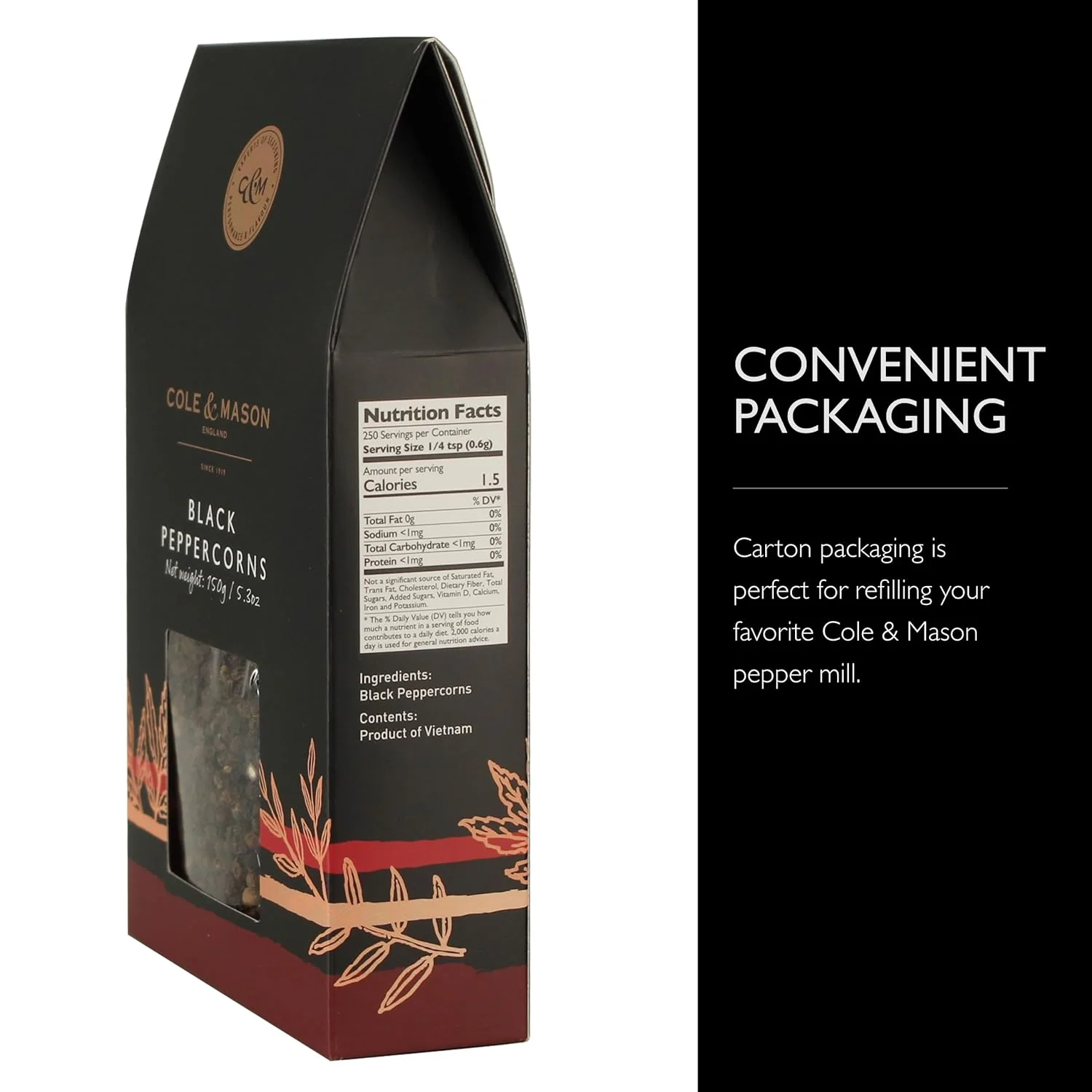 Cole & Mason Gourmet Black Peppercorns – 6.74oz - Image 2