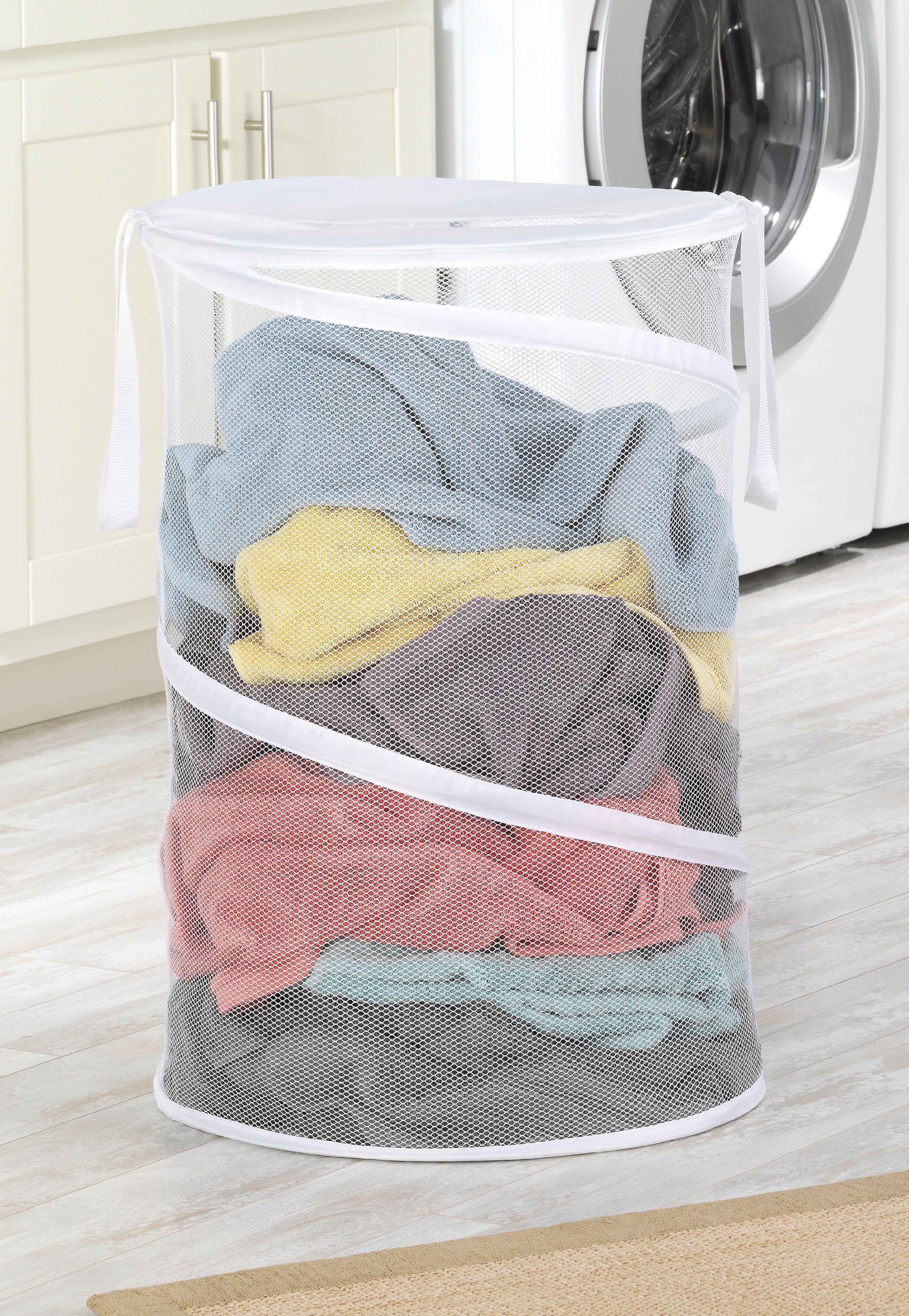 Collapsible Pop Up Mesh Laundry Hamper With Handles – White - Image 5