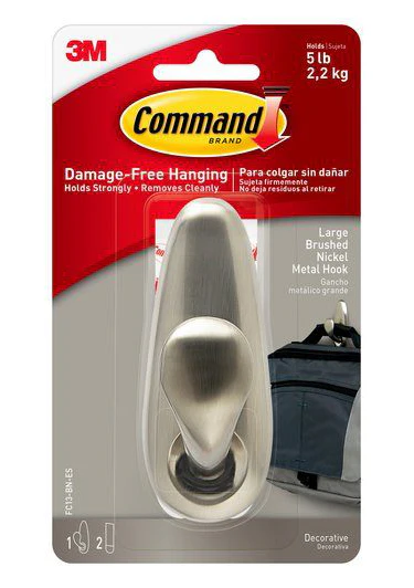 Command Large Forever Classic Brushed Nickel Metal  Hook – 5lb