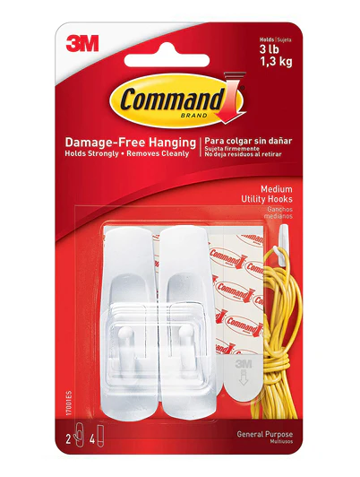 Command Medium Utility Stick On Hooks – 3lb – Pack of 2