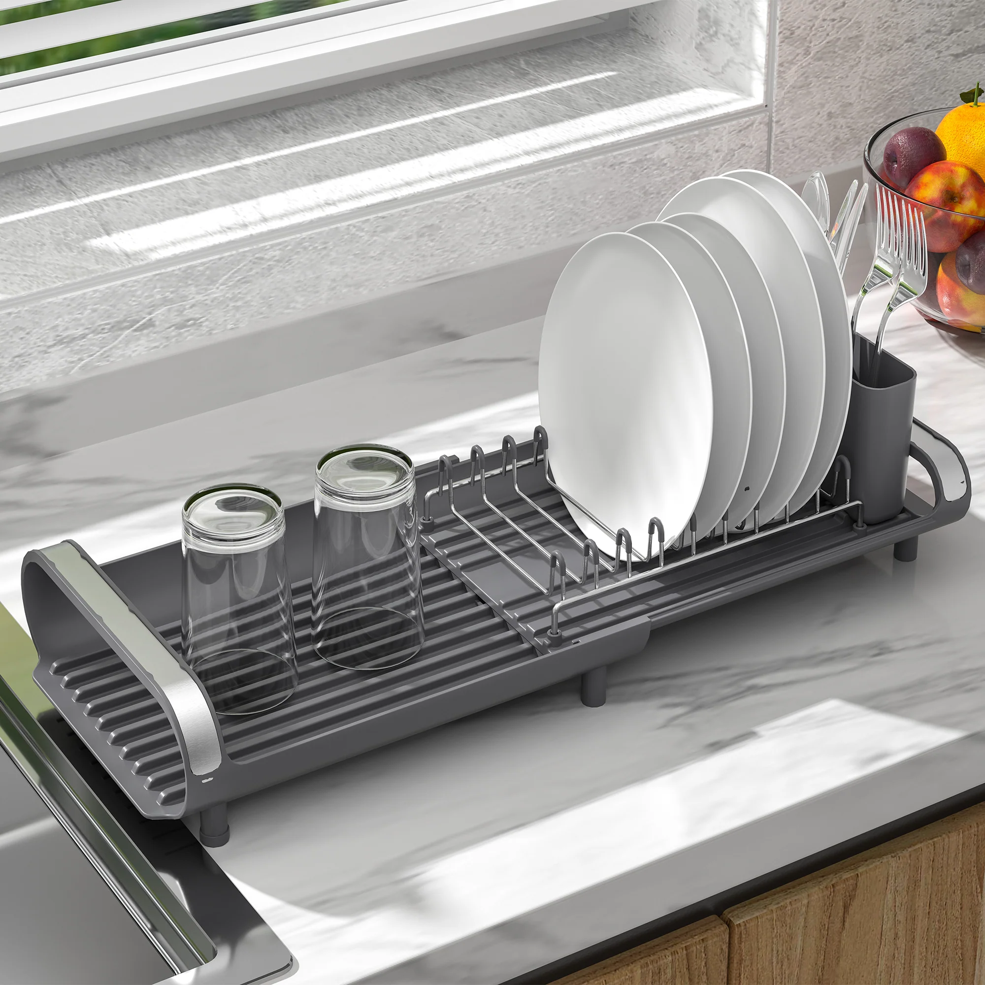 Compact Expanding Dish Rack - Grey - Image 4