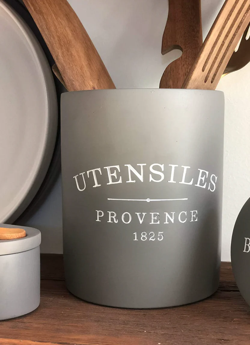 Concrete Utensil Crock or Flower Vase – Gray - Image 3