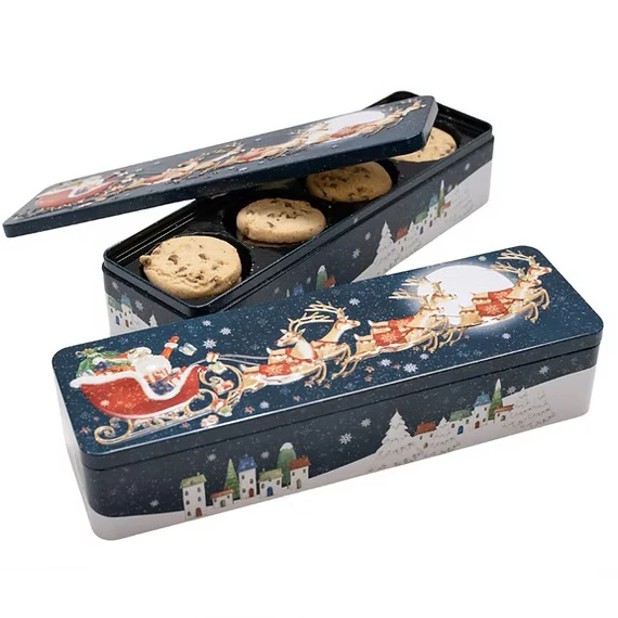 Cookie Filled Christmas Flying Santa Tin โ 12" x 4" โย 8oz