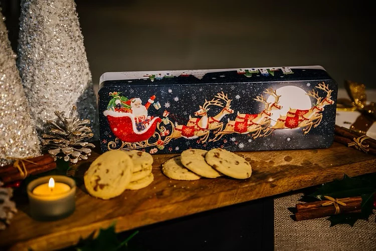 Cookie Filled Christmas Flying Santa Tin โ 12" x 4" โย 8oz - Image 3