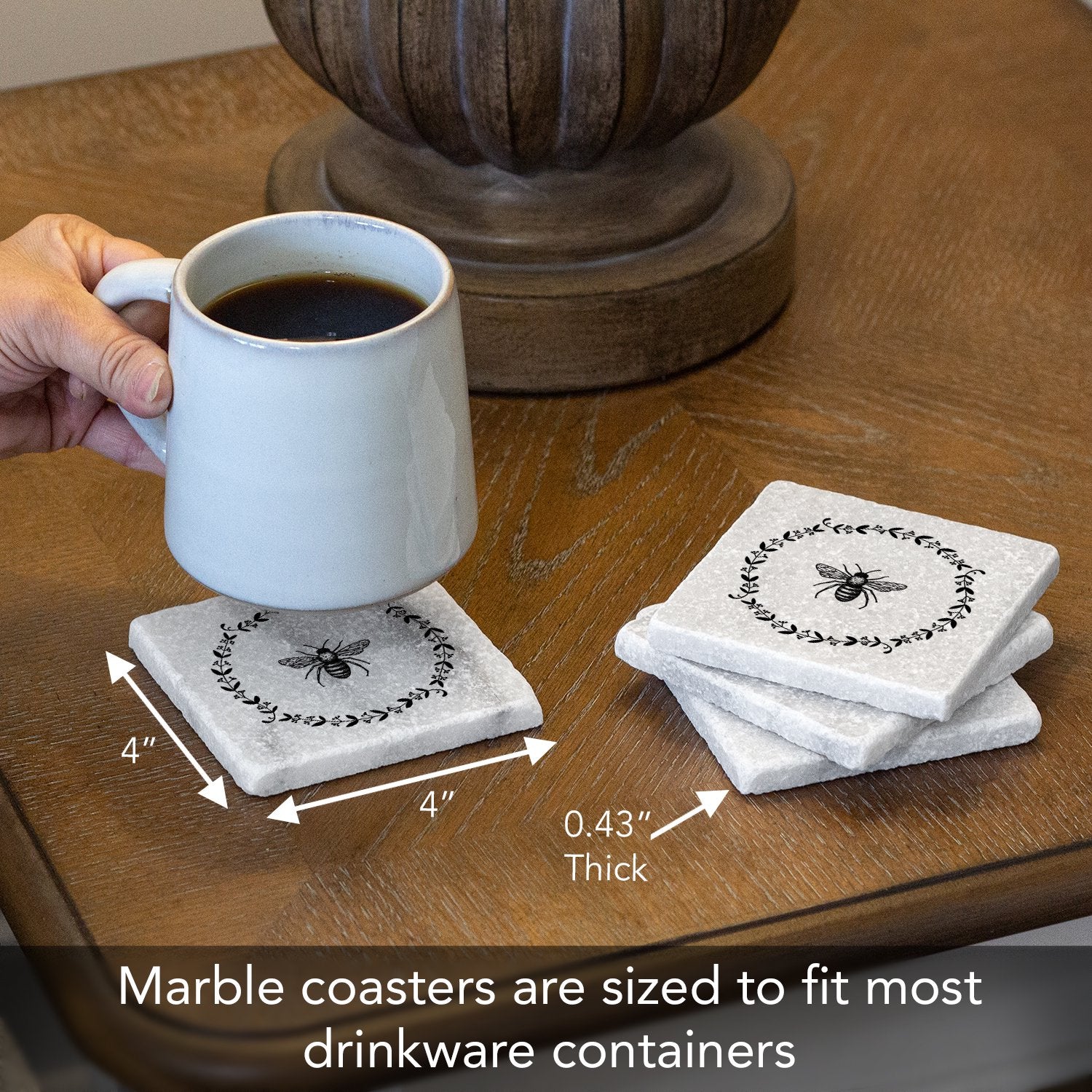 CounterArt Natural Marble Cork Backed Stone Coasters – "Bee" – Set of 4 - Image 2