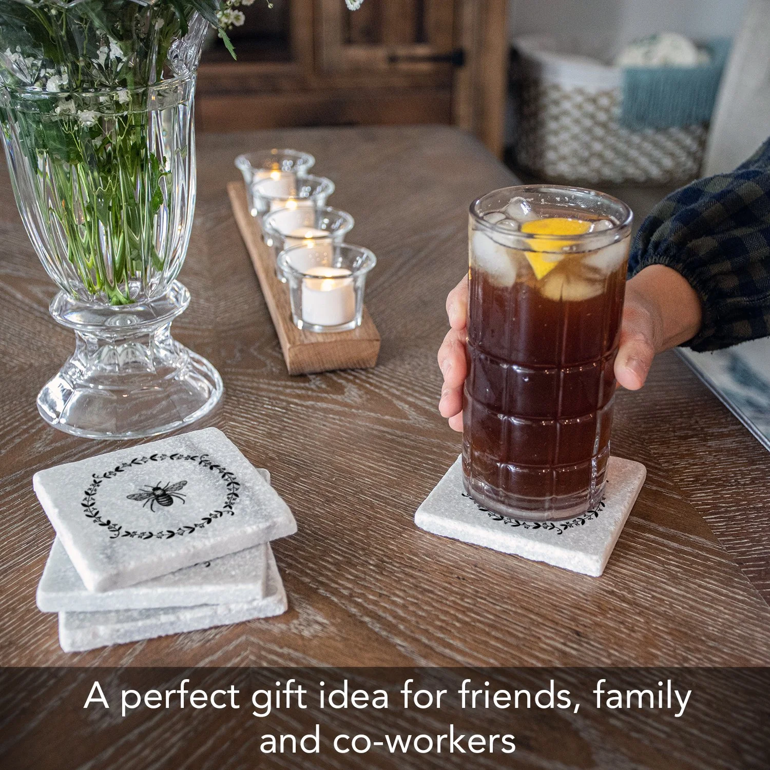CounterArt Natural Marble Cork Backed Stone Coasters – "Bee" – Set of 4 - Image 3