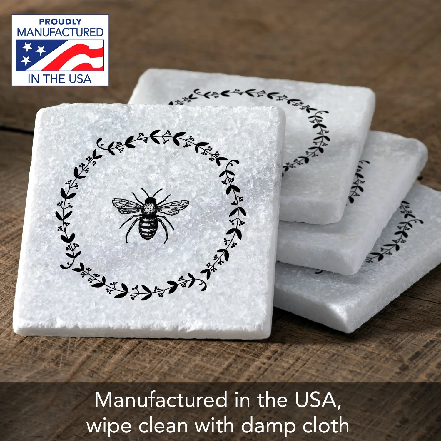 CounterArt Natural Marble Cork Backed Stone Coasters – "Bee" – Set of 4 - Image 5