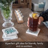 CounterArt Natural Marble Cork Backed Stone Coasters – "Leaves In Teal" – Set of 4 - Image 3