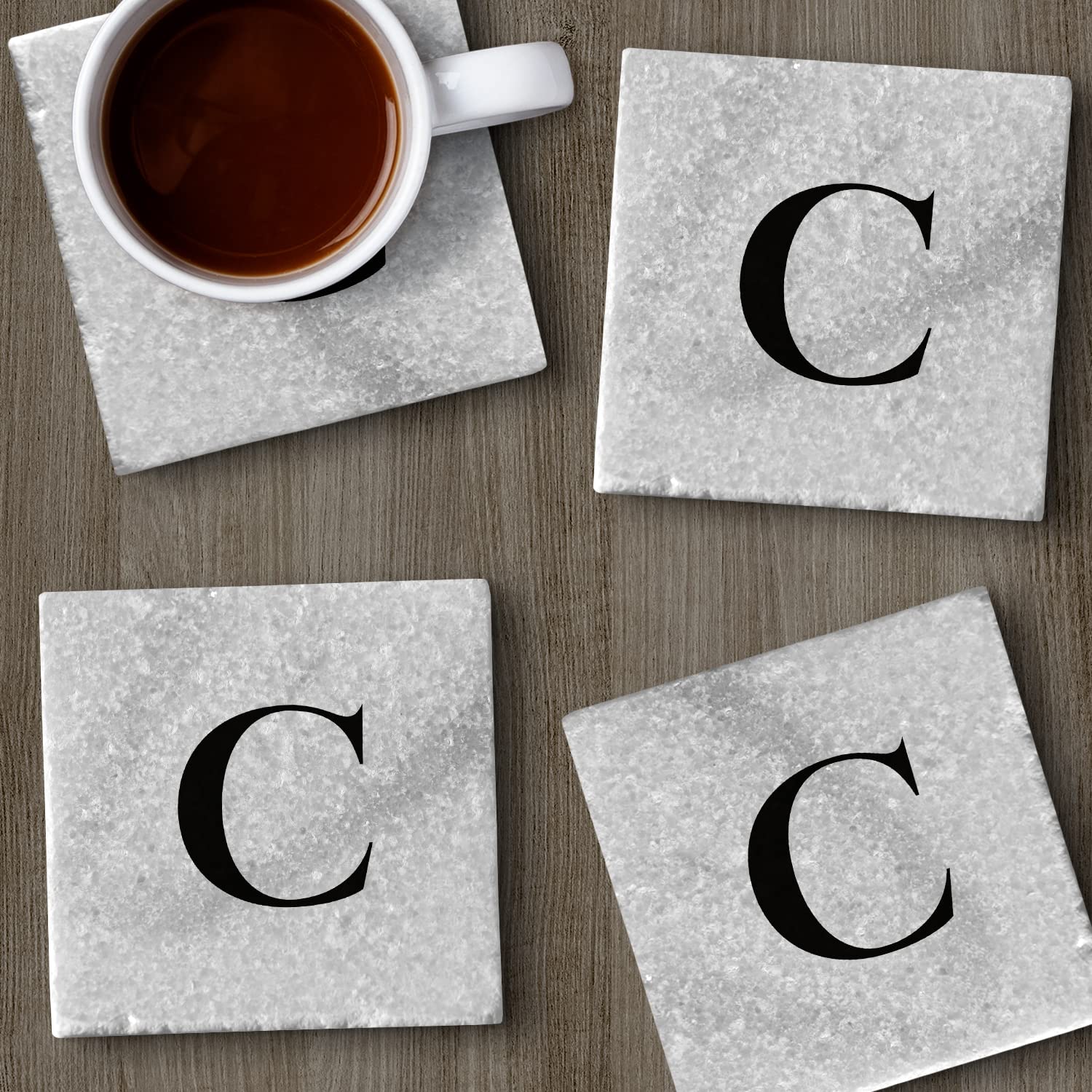 CounterArt Natural Marble Cork Backed Stone Coasters – "Letter C" – Set of 4 - Image 2