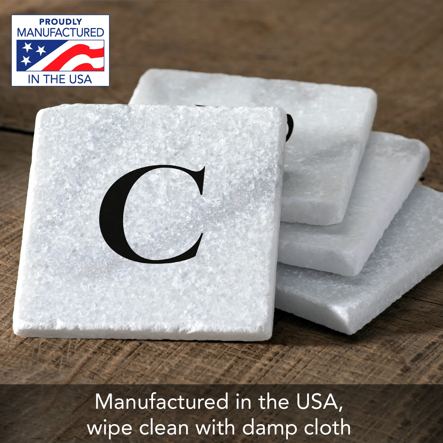 CounterArt Natural Marble Cork Backed Stone Coasters – "Letter C" – Set of 4 - Image 3