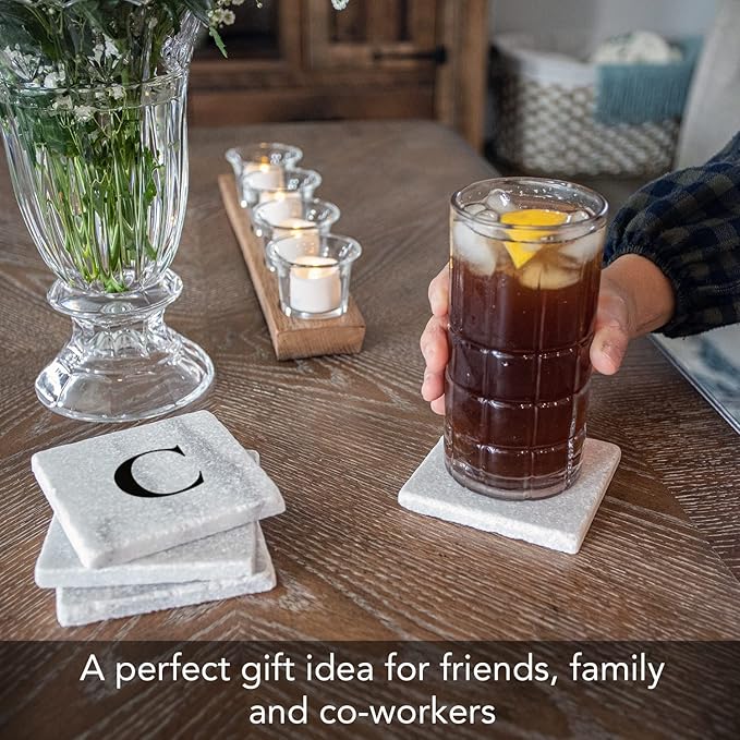 CounterArt Natural Marble Cork Backed Stone Coasters – "Letter C" – Set of 4 - Image 4