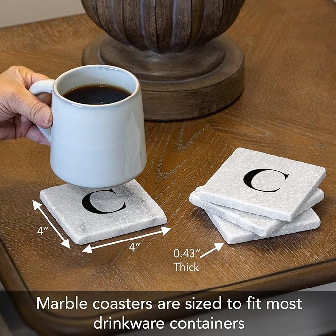 CounterArt Natural Marble Cork Backed Stone Coasters – "Letter C" – Set of 4 - Image 5