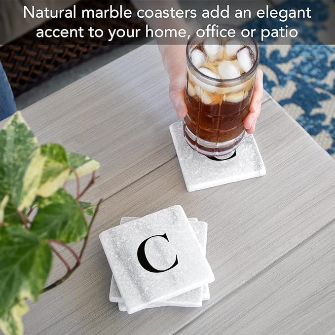CounterArt Natural Marble Cork Backed Stone Coasters – "Letter C" – Set of 4 - Image 6
