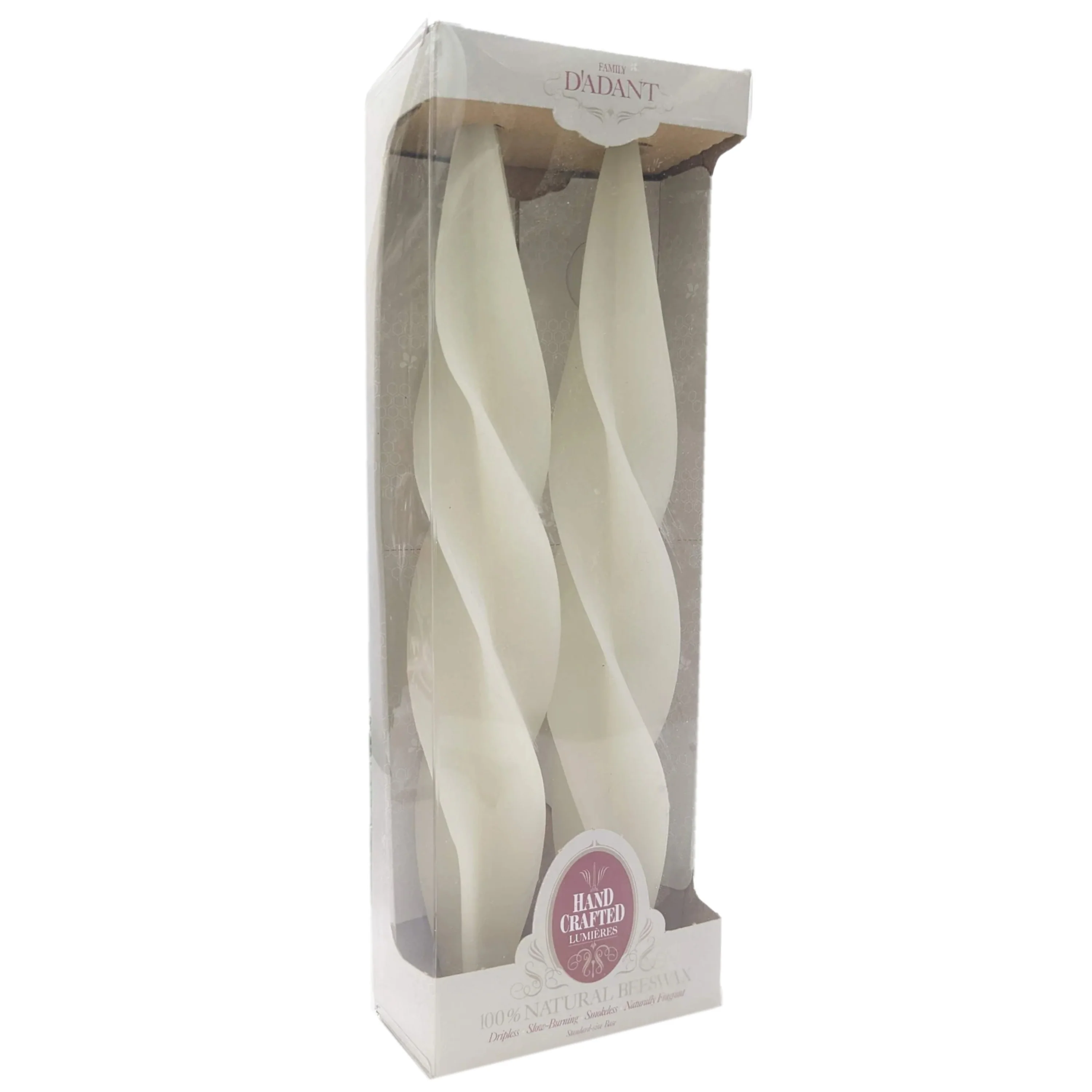 Dadant Beeswax Feathered Twist Candles – 12"– Ivory – 2pk