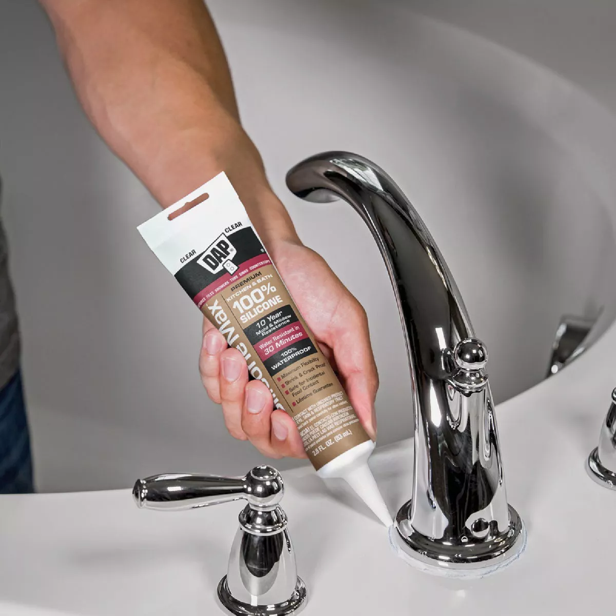 DAP Silicone Max Premium 100% Silicone Sealant for Kitchen | Bath | Plumbing – WHITE - 2.8oz - Image 2
