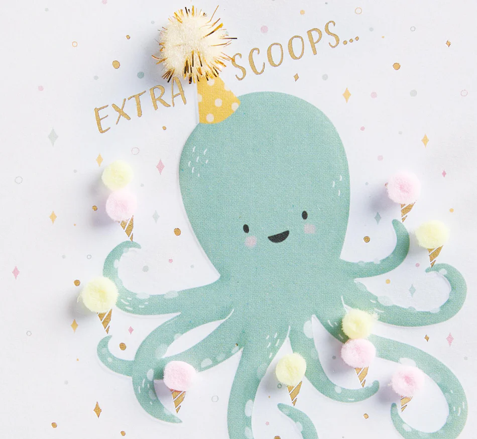Design Design Handcrafted Birthday Card β Pom Pom Octopus β 1 Card & 1 Envelope - Image 2