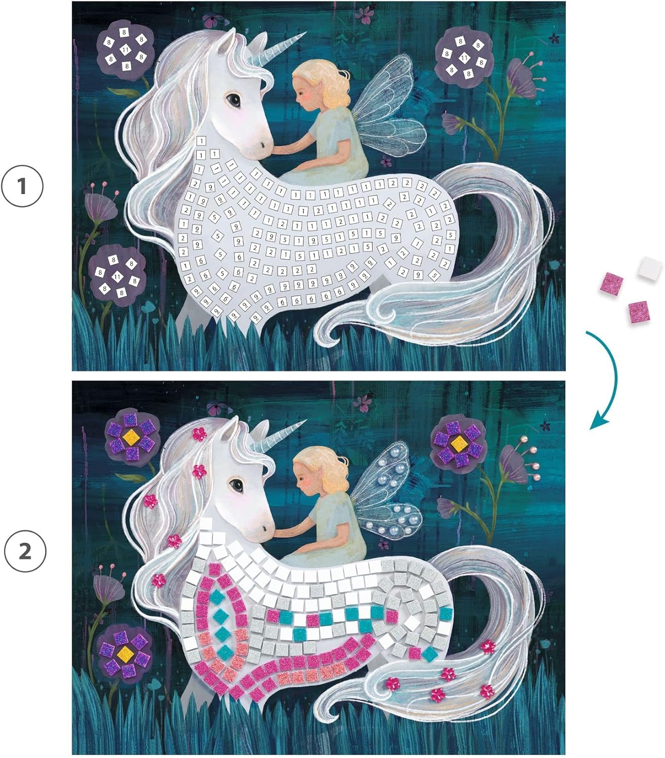 Djeco Mosaic Craft  Kit With Glitter & Rhinestones  – Enchanted Word - Image 4