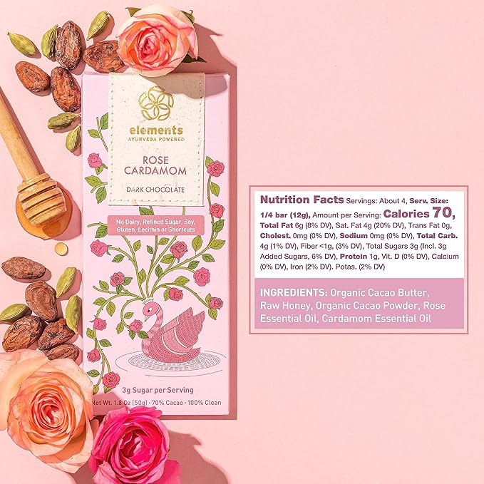 Elements Truffles Chocolate Bar – 1.8 oz. – Rose Cardamom ** - Image 3