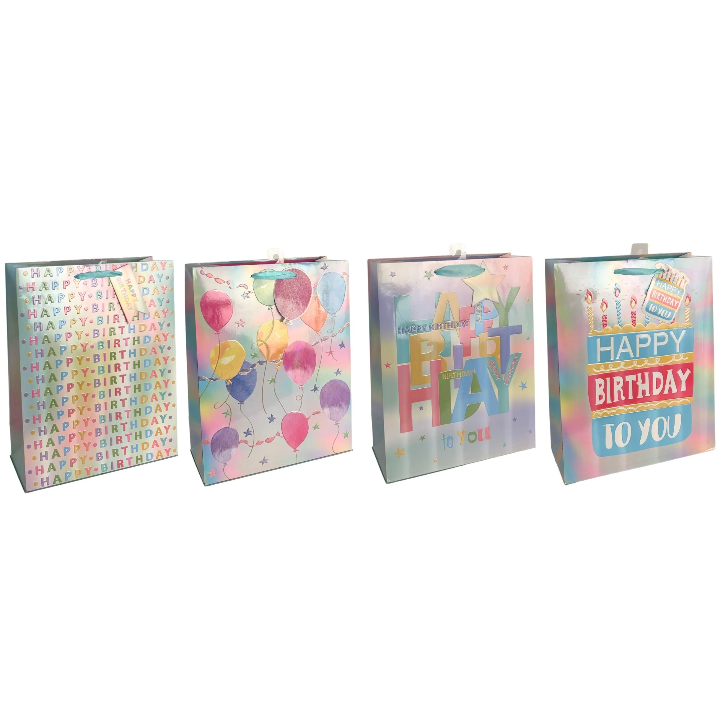 Embossed Iridescent Birthday Gift Bag – Assorted Colors - Each Sold Separately