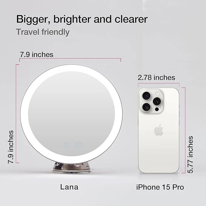 Fancii Lana LED Lighted 10X Magnifying Makeup Mirror – Rechargeable | Dimmable – 8" - Image 5