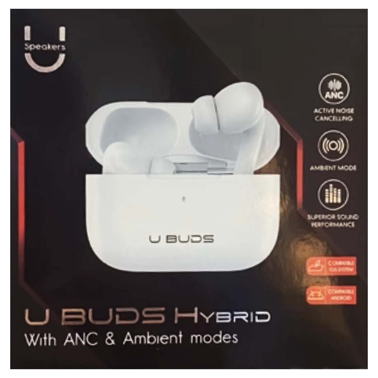 Fashionit U Buds Hybrid Wireless Earbuds With Active Noise Cancellation – White