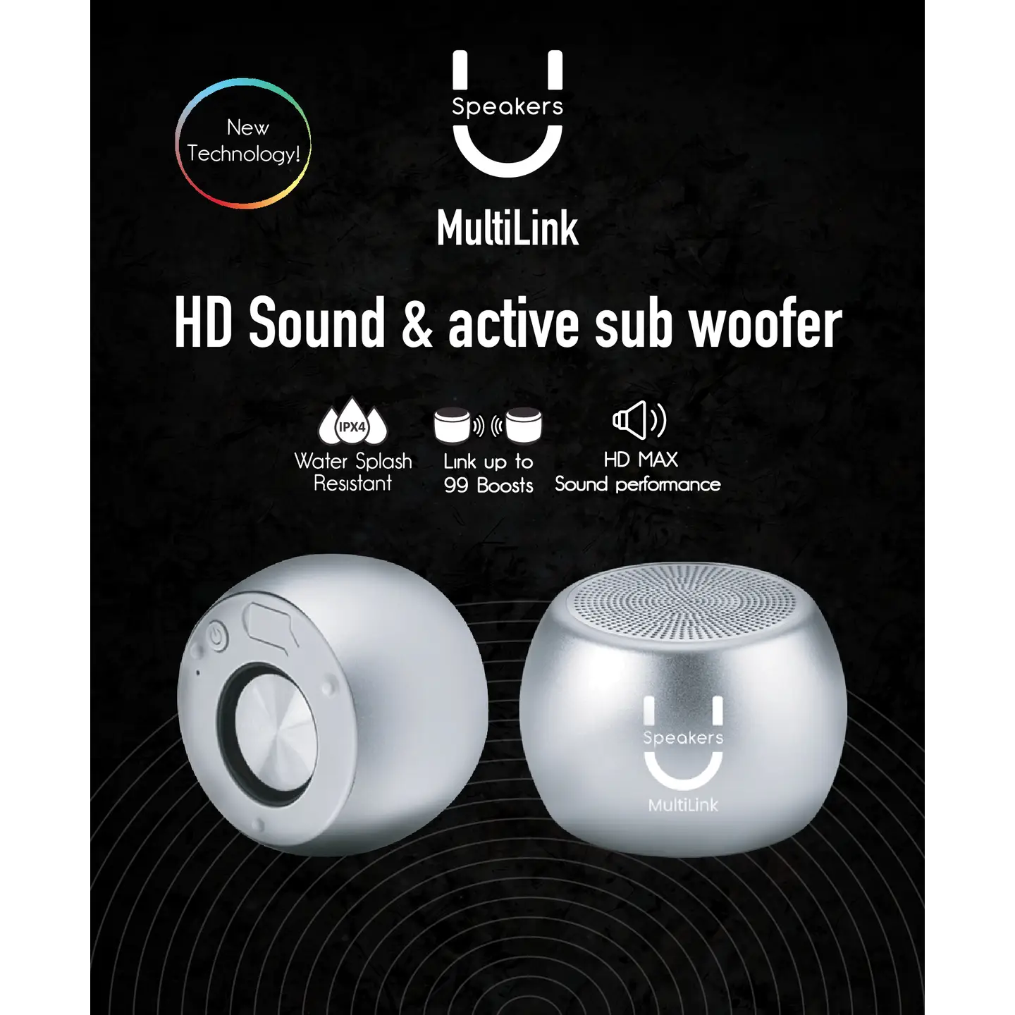 FashionIt U Mini Portable Bluetooth Speaker Boost Multilink Speaker – Set of 2 - Image 3
