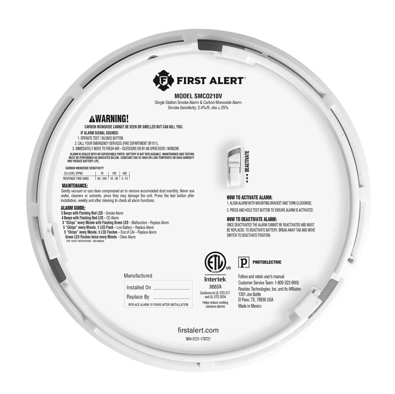 First Alert 10 Year Battery-Powered Photoelectric Dual Smoke and Carbon Monoxide Detector - Image 5