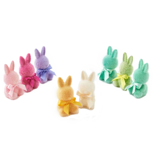 Flocked Button Nose Bunny – 4" – Assorted Colors – Sold Individually