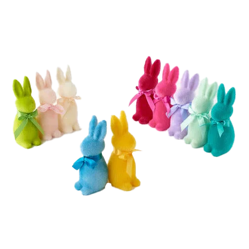 Flocked Button Nose Bunny – 6" – Assorted Colors – Sold Individually