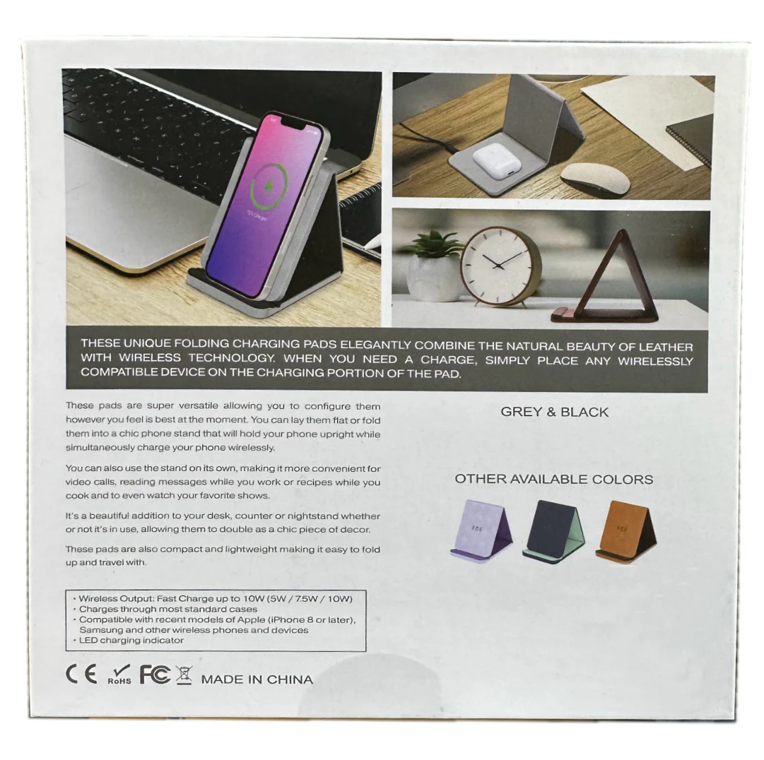 Folding Leather Wireless Pad And Charging Stand – Tan/Black - Image 3