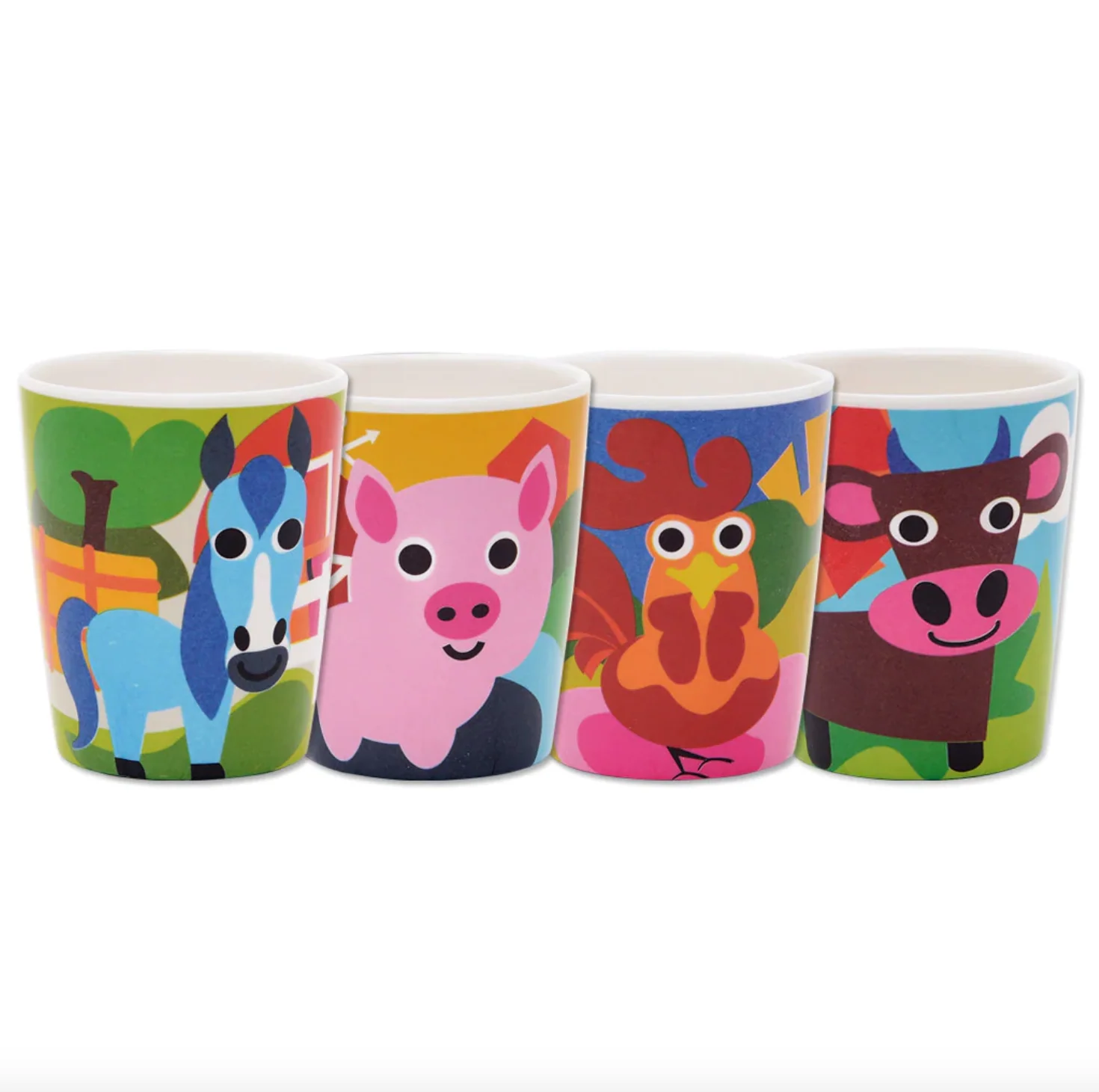 French Bull Kids Everyday Melamine 4 Piece Cup Set – Farm Animals - Image 2