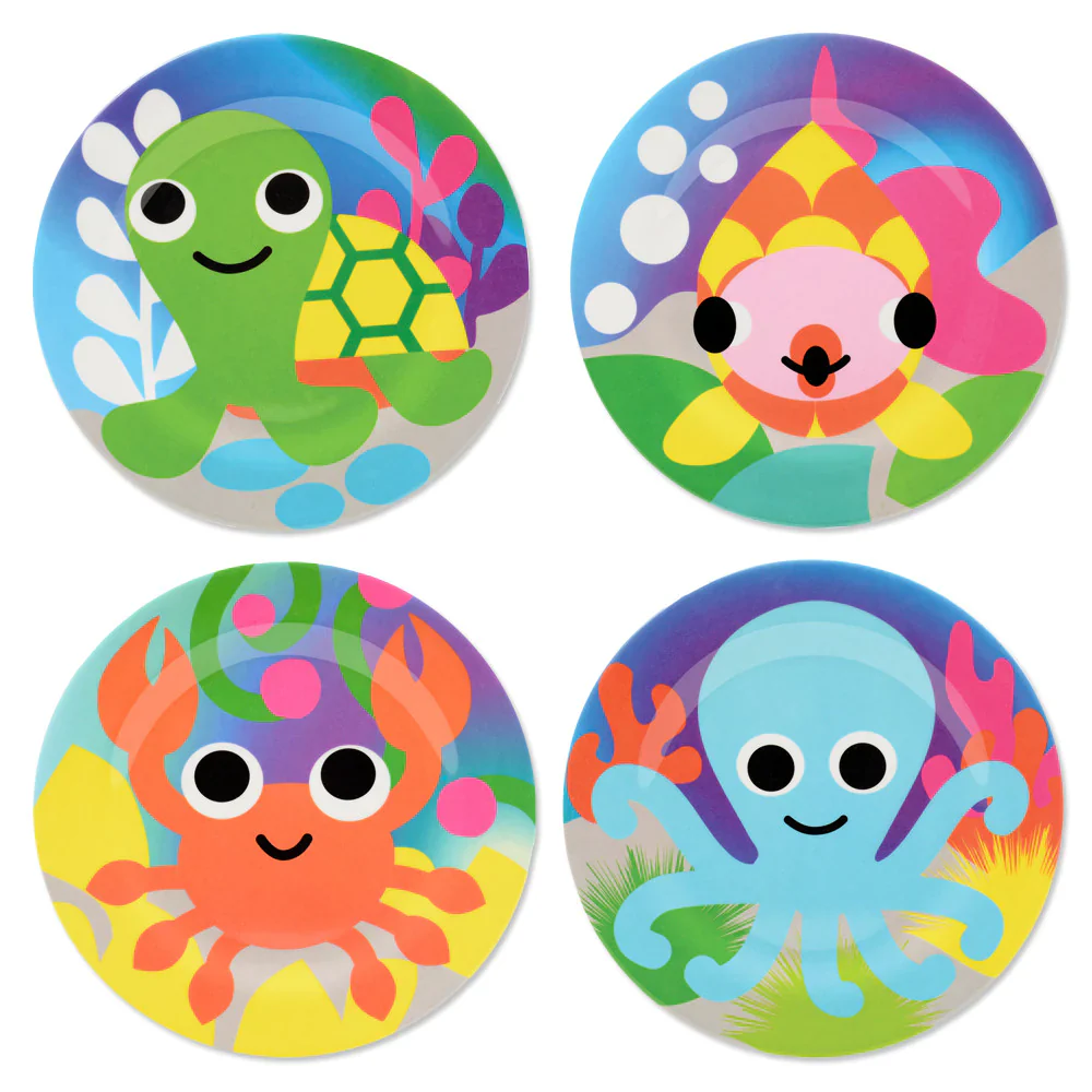 French Bull Kids Everyday Melamine 4 Piece Plate Set – Ocean Animals - Image 2