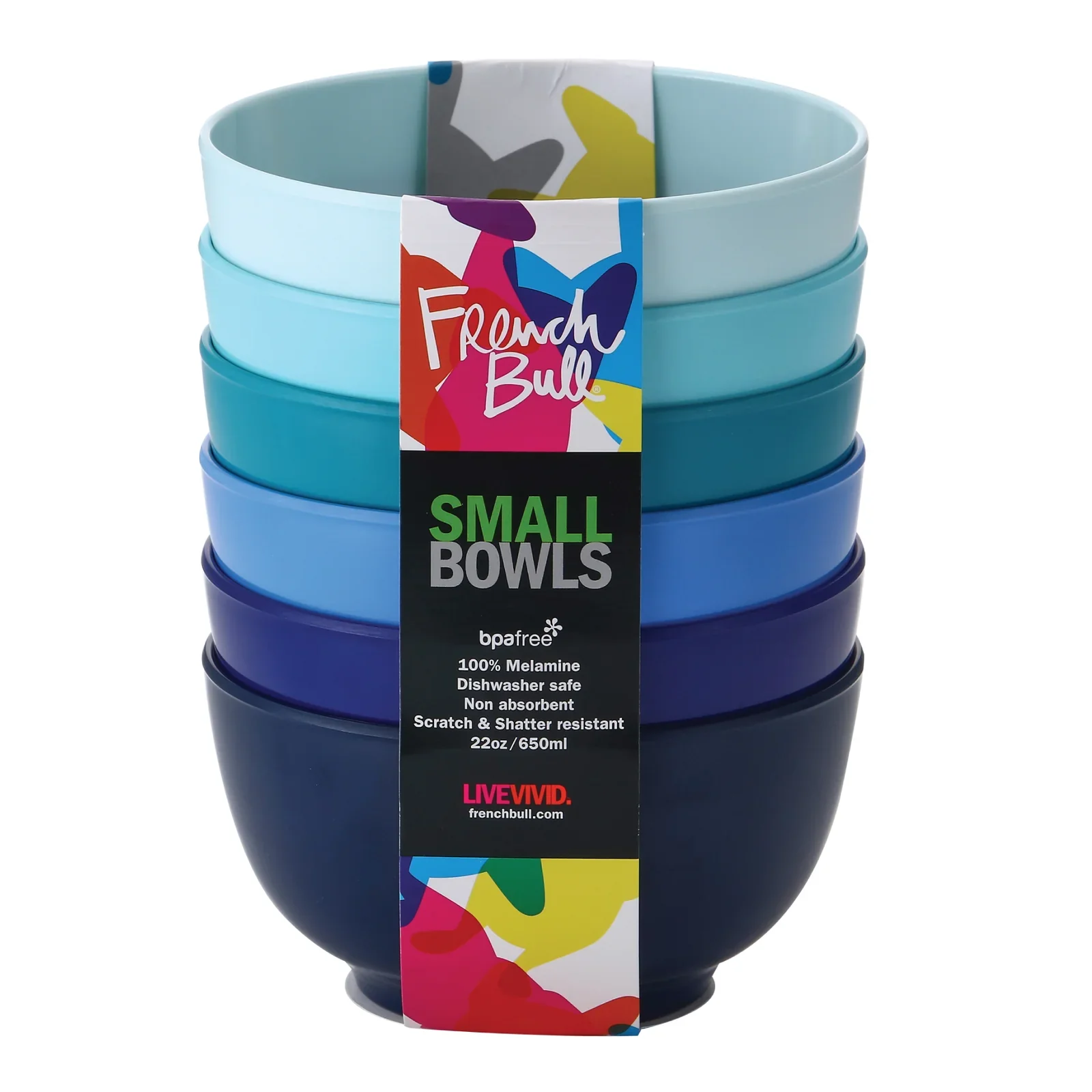 French Bull Shades of Blue Small Melamine Bowl Set – 6 Piece – 22oz. - Image 2
