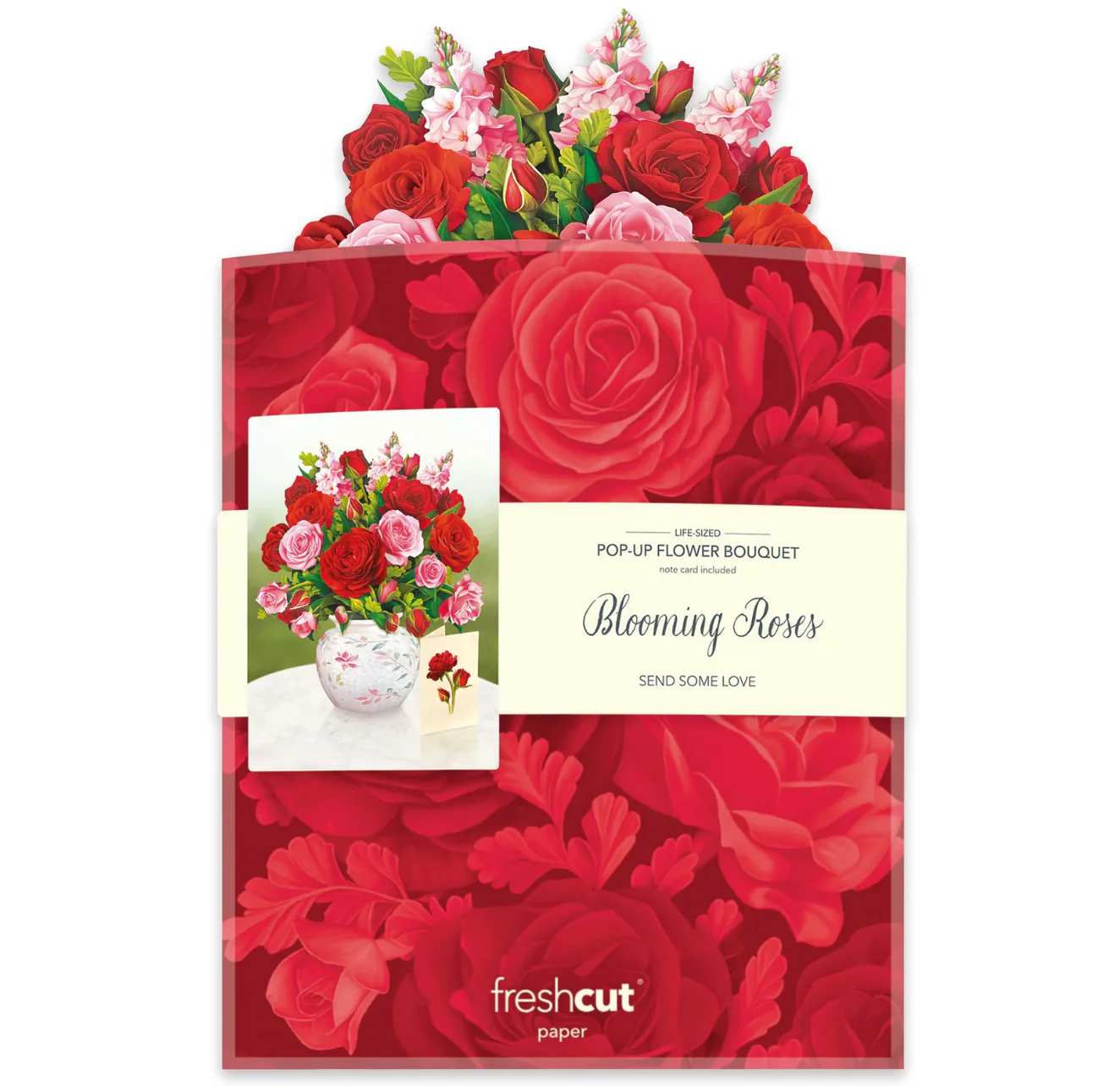 Fresh Cut Paper 3D Pop Up Flower Greeting Note Card – Blooming Roses – 6" x 5" - Image 2