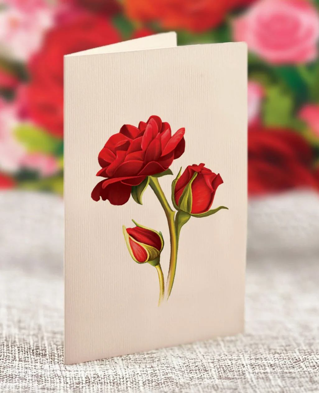 Fresh Cut Paper 3D Pop Up Flower Greeting Note Card – Blooming Roses – 6" x 5" - Image 4